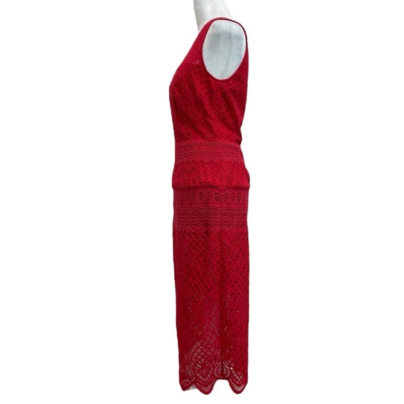 Tadashi Shoji Red Crochet Lace Jacques Midi Dress - Picture 2 of 12